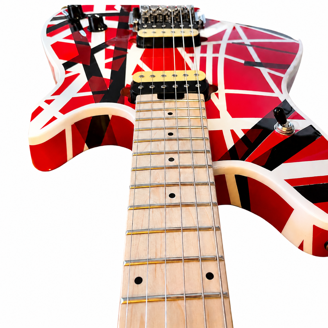 Striped 6-String Electric Guitar in Red, Black & White
