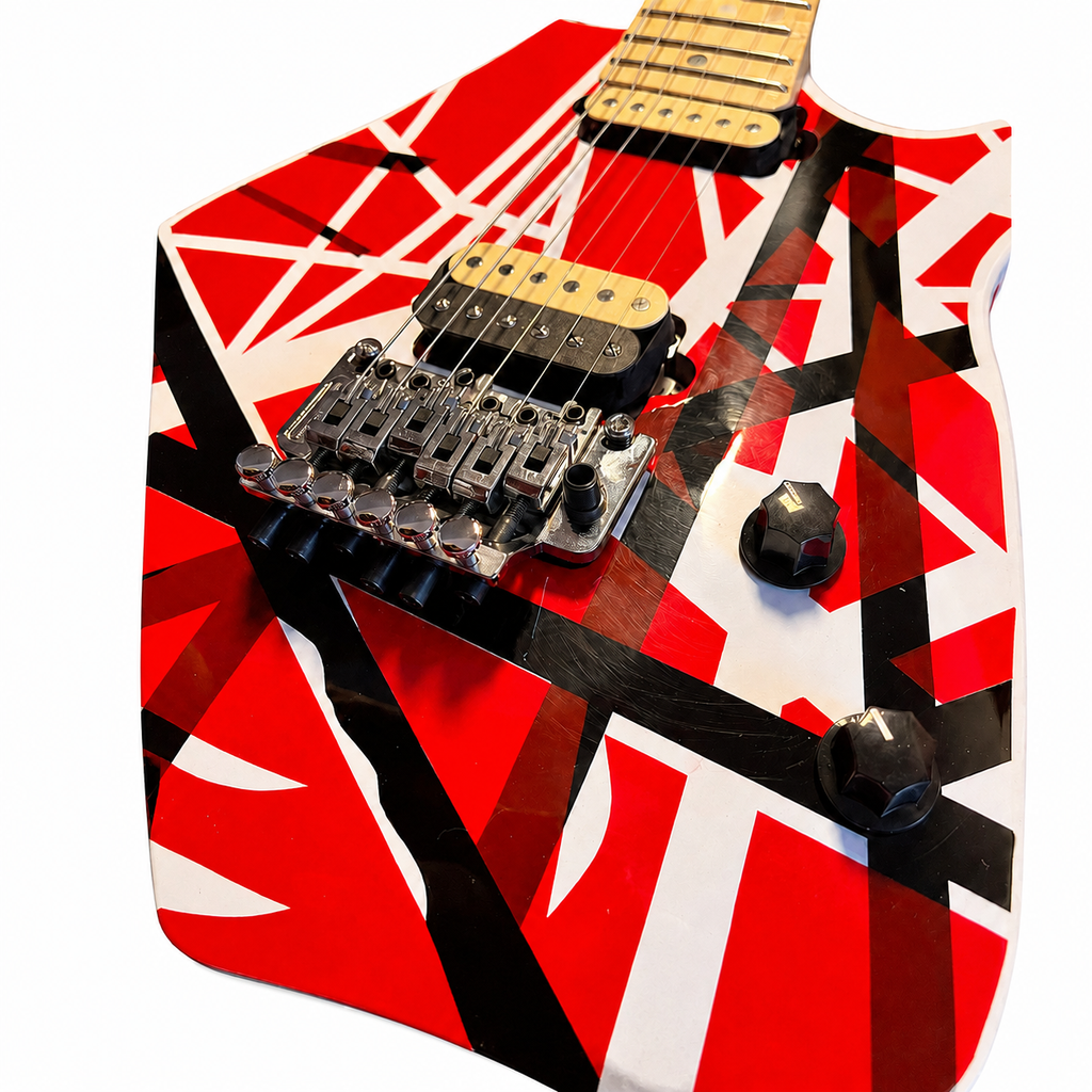 Striped 6-String Electric Guitar in Red, Black & White