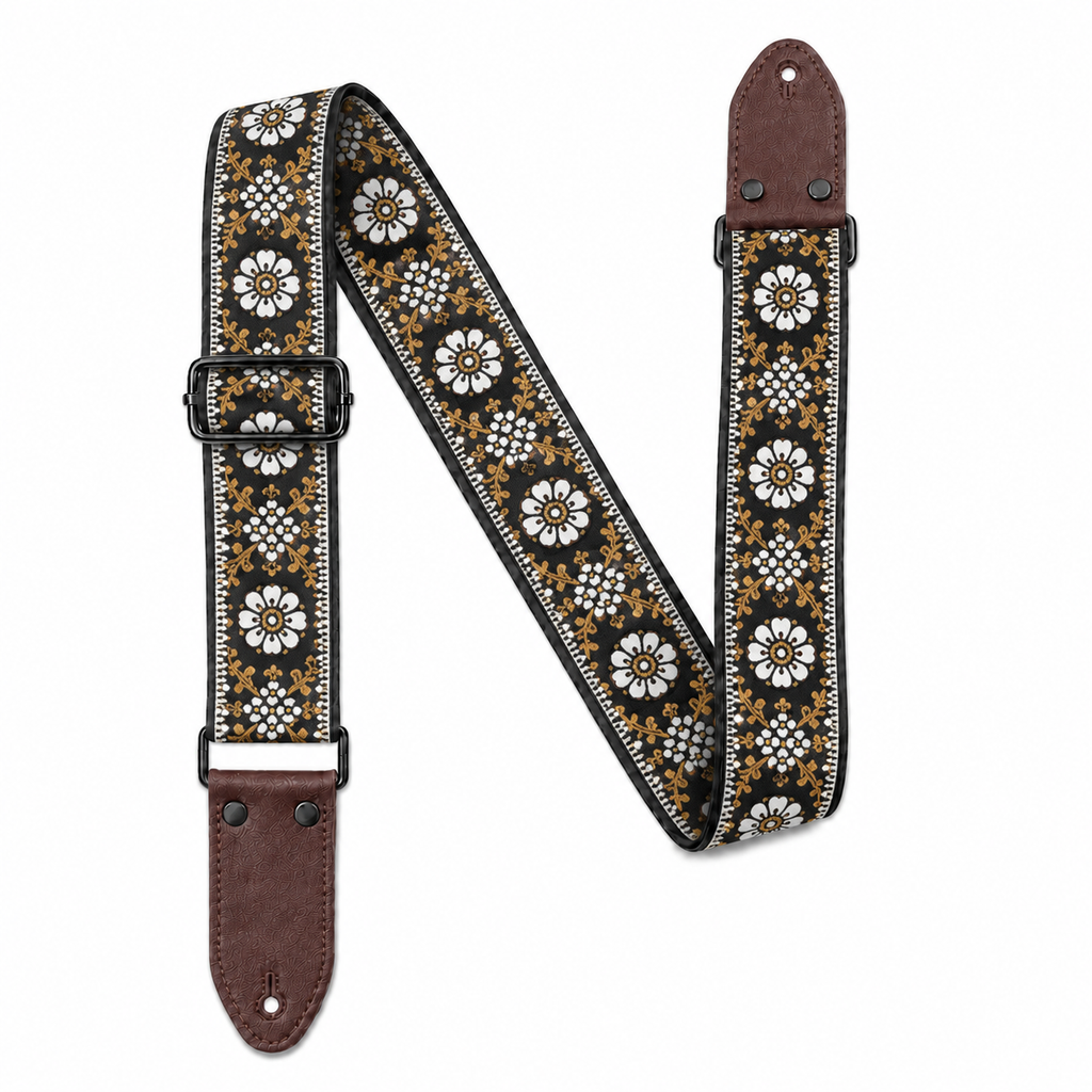 Embroidered Adjustable Guitar Strap for Acoustic, Electric & Bass