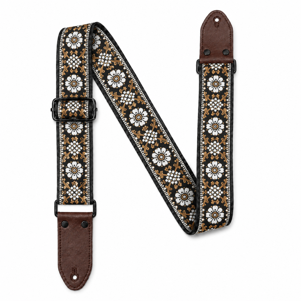 Embroidered Adjustable Guitar Strap for Acoustic, Electric & Bass