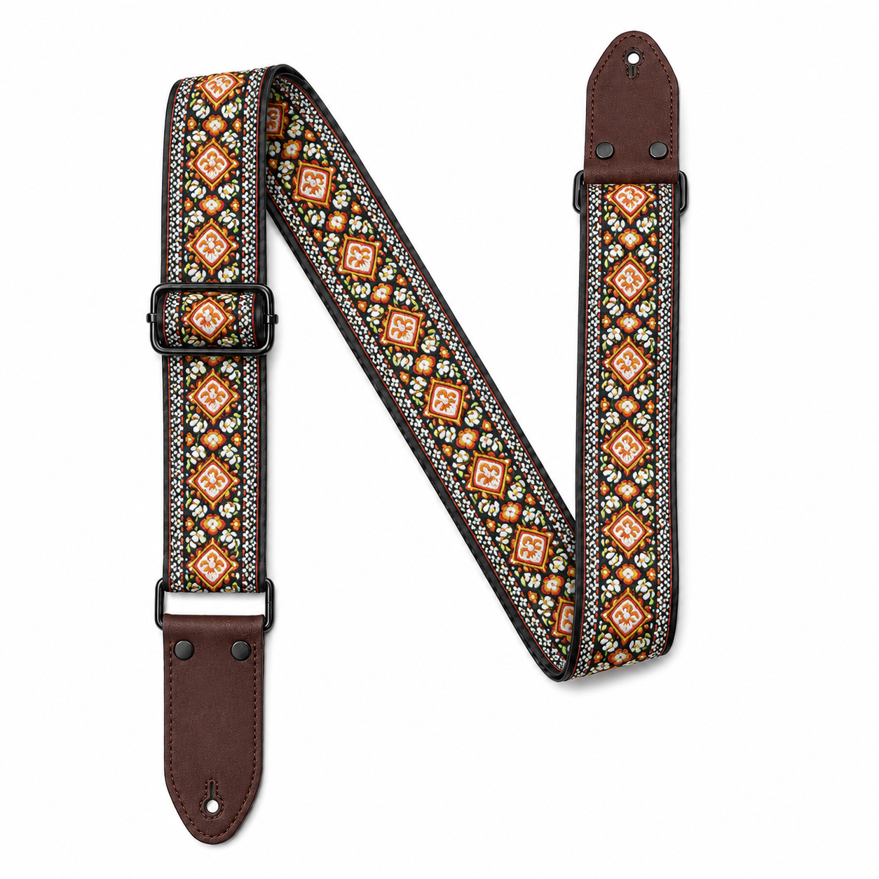 Embroidered Adjustable Guitar Strap for Acoustic, Electric & Bass