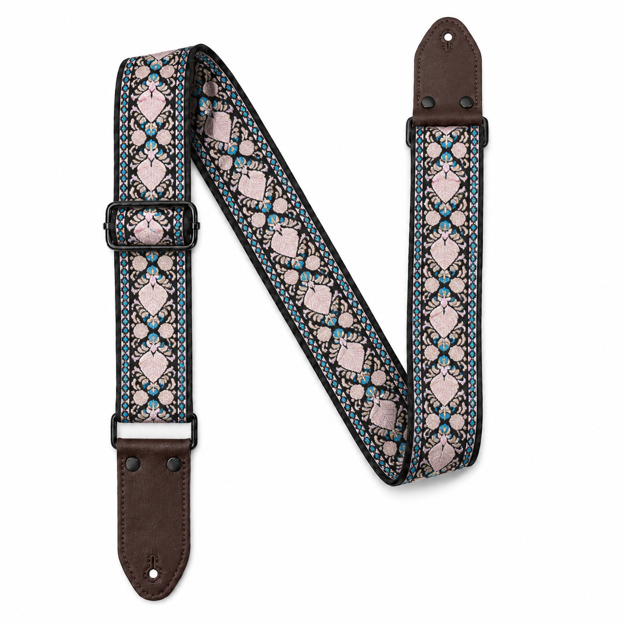 Embroidered Adjustable Guitar Strap for Acoustic, Electric & Bass