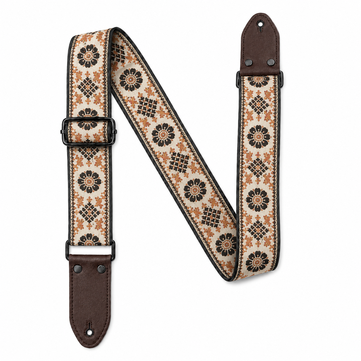 Embroidered Adjustable Guitar Strap for Acoustic, Electric & Bass