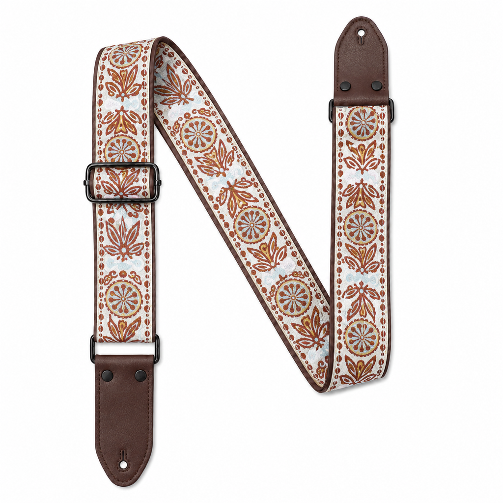 Embroidered Adjustable Guitar Strap for Acoustic, Electric & Bass