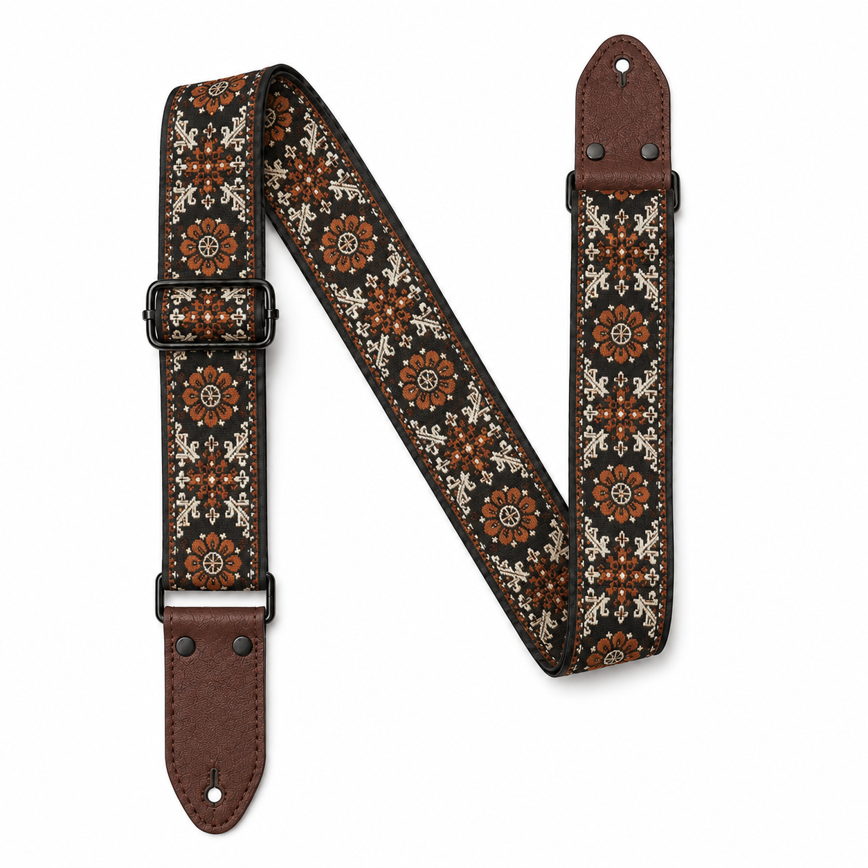 Embroidered Adjustable Guitar Strap for Acoustic, Electric & Bass