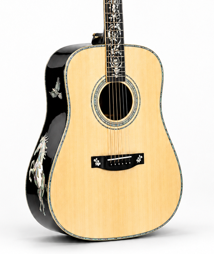 Luthier Brand Y1100 Professional All-Solid Dreadnought Acoustic Guitar – Ebony Fingerboard | Integrated Vibration Pickup | Stage & Studio Performance Ready