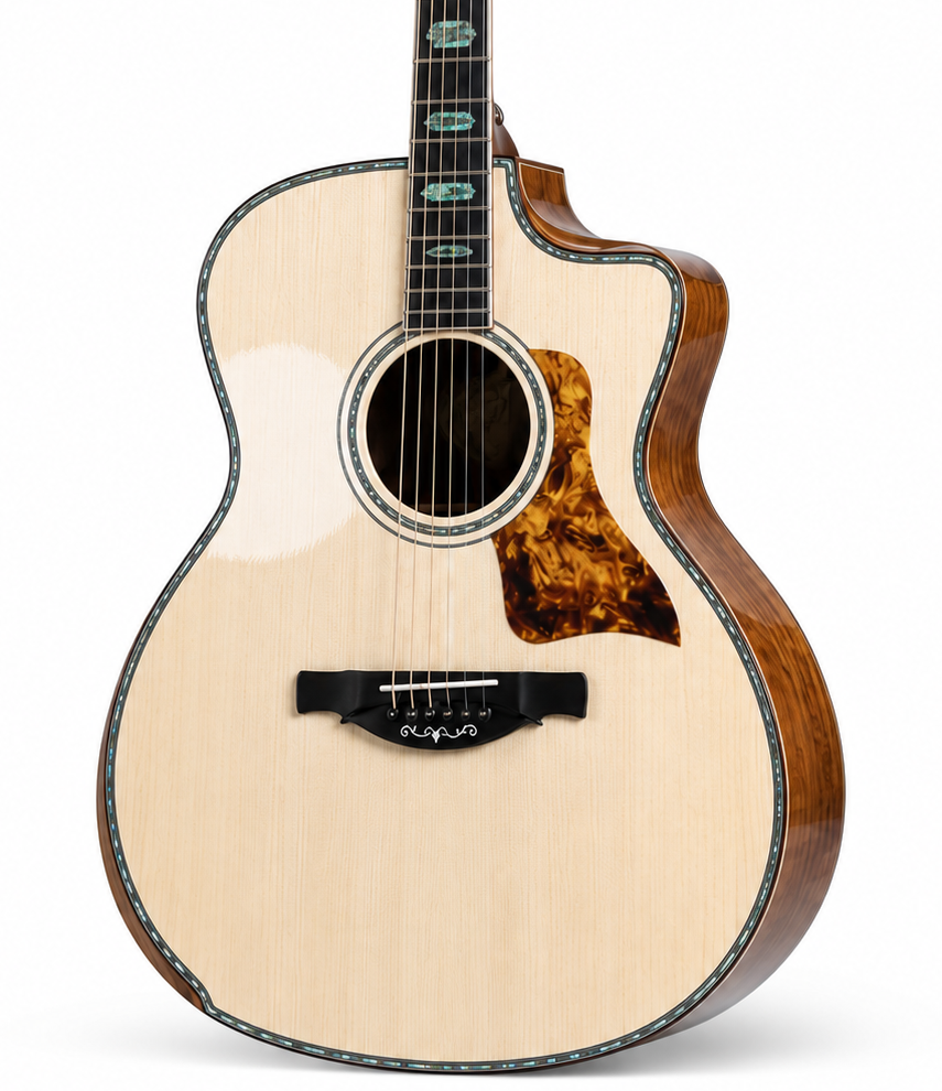 Handmade All-Solid Acoustic Guitar | Solid Spruce Top & Mahogany Back/Sides | 6-String Cutaway | Professional Grade | Warm Resonant Tone