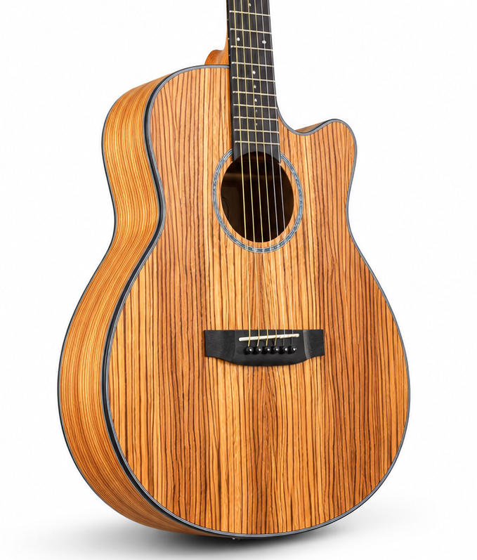 Aiersi OM Zebra Wood Cutaway Acoustic Guitar | Premium Gloss Finish