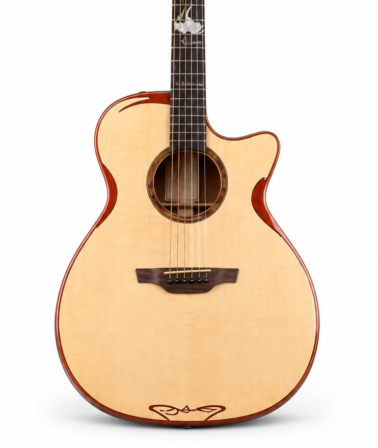 41" Handcrafted Acoustic Guitar | All-Solid Spruce & Mahogany | High-Gloss Finish | Built-in Resonance EQ