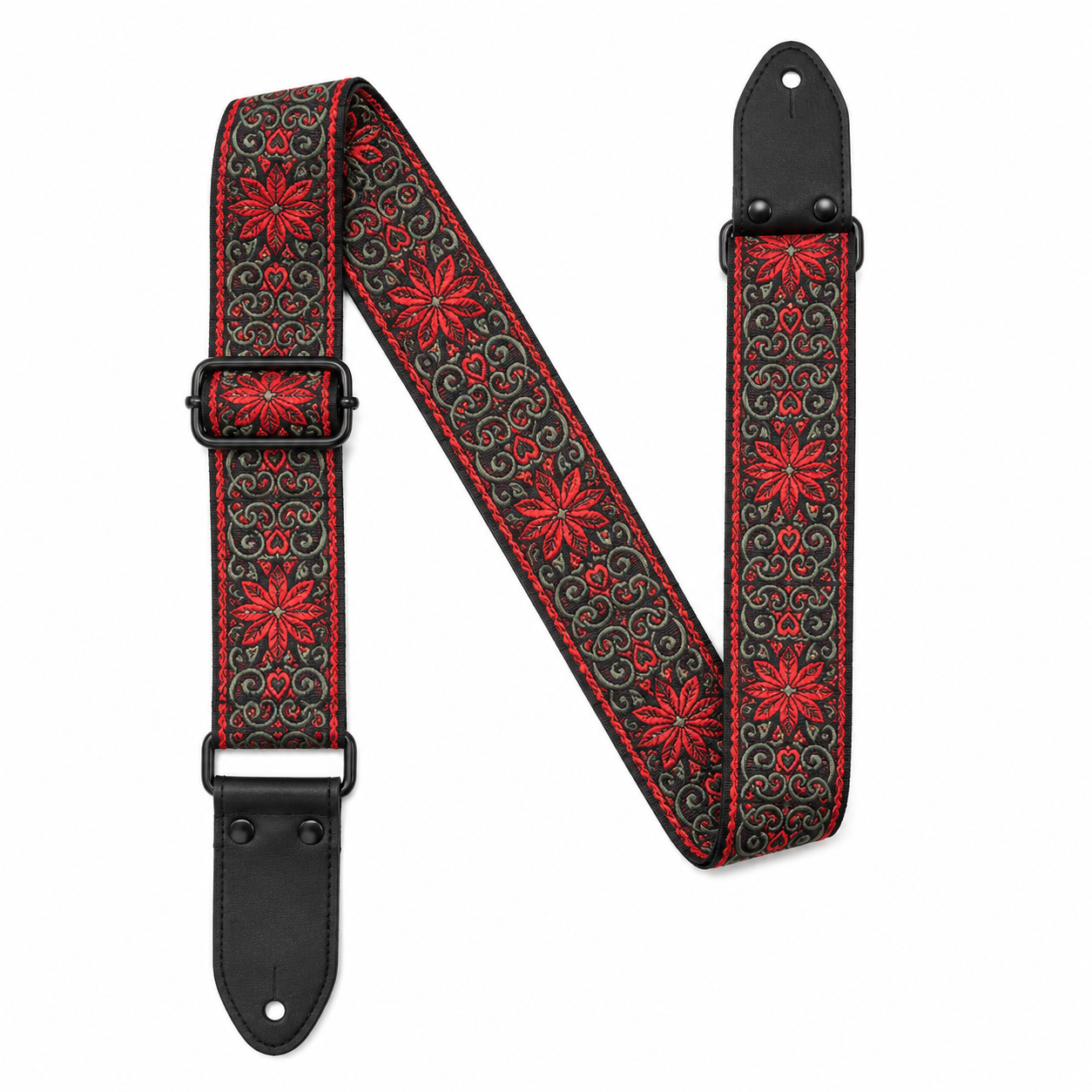 Red Floral Guitar Strap
