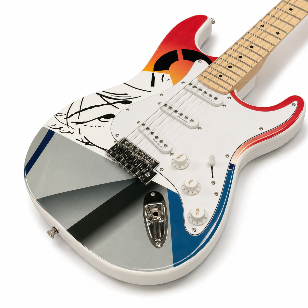 Classic 6-String Electric Guitar – SSS Pickups, Maple Fingerboard, Graffiti Art Design
