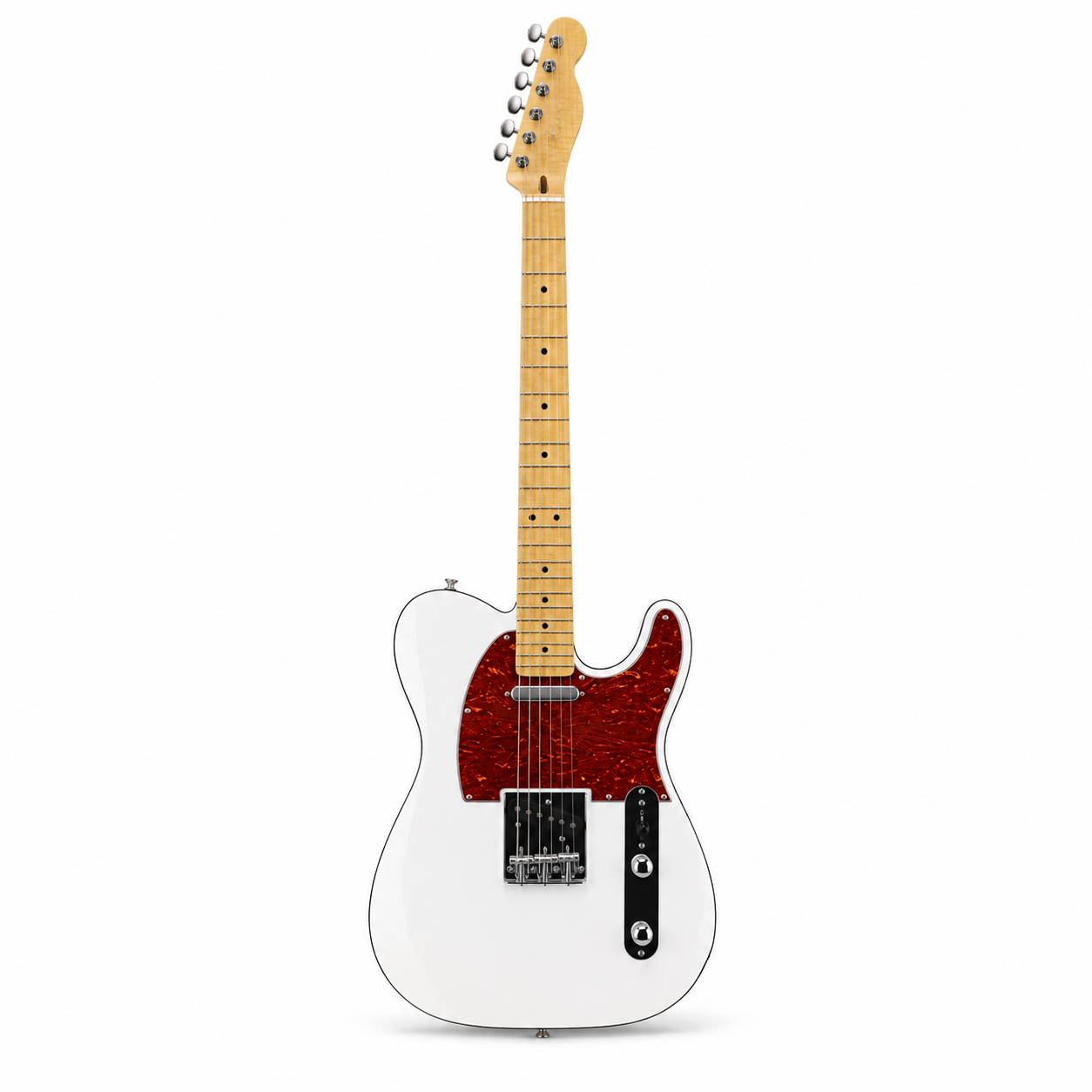 White TL guitar, red pearl guard, maple fingerboard, Black binding
