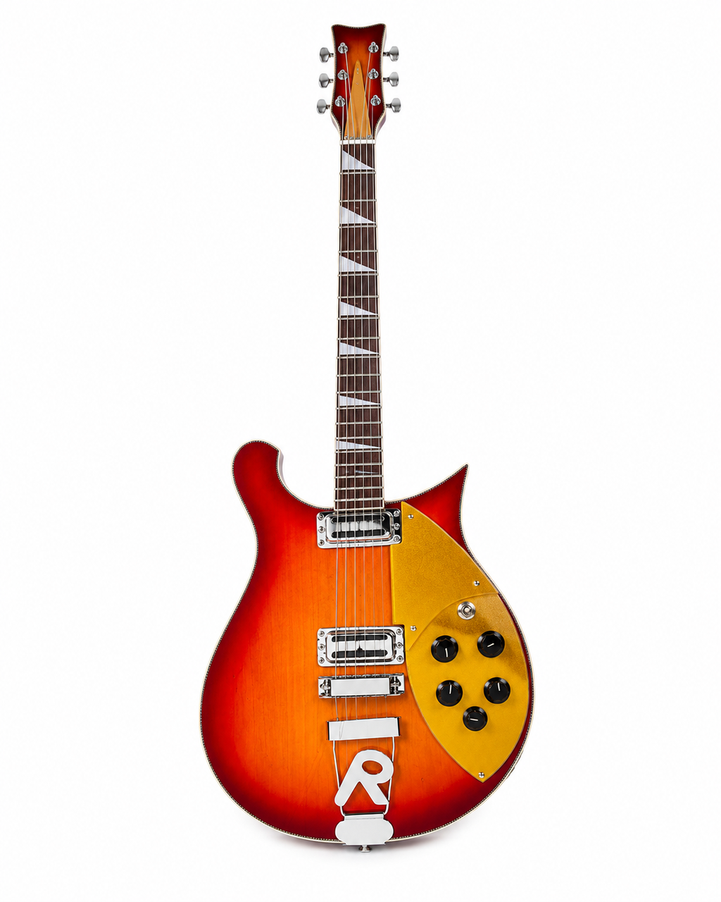 High Quality 6-String Electric Guitar – Cherry Burst Finish, Gold Pickguard, 2-Piece Pickup Configuration
