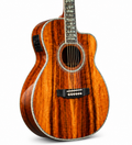 39 Inch All Koa Acoustic Guitar, Ebony Fingerboard with Abalone Details and Built-In Pickup