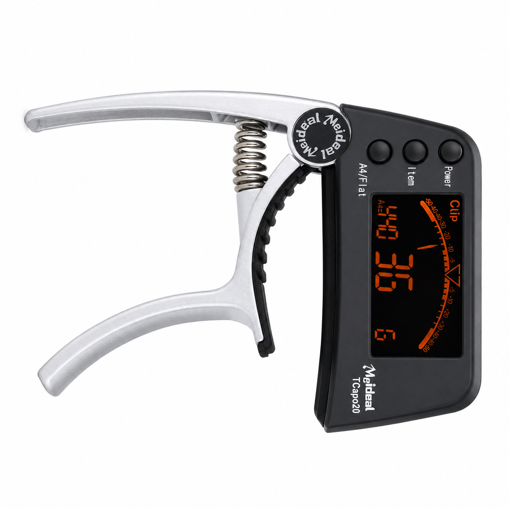 TCapo20 Multifunctional Aluminum Alloy 2-in-1 Guitar Capo Tuner with LCD Screen for Normal Acoustic Folk Electric Guitar Chromat