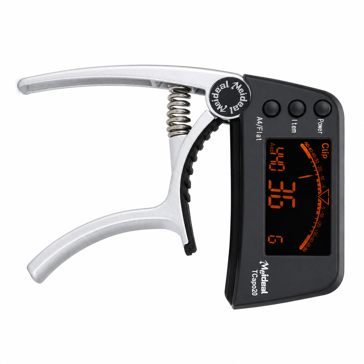 TCapo20 Multifunctional Aluminum Alloy 2-in-1 Guitar Capo Tuner with LCD Screen for Normal Acoustic Folk Electric Guitar Chromat