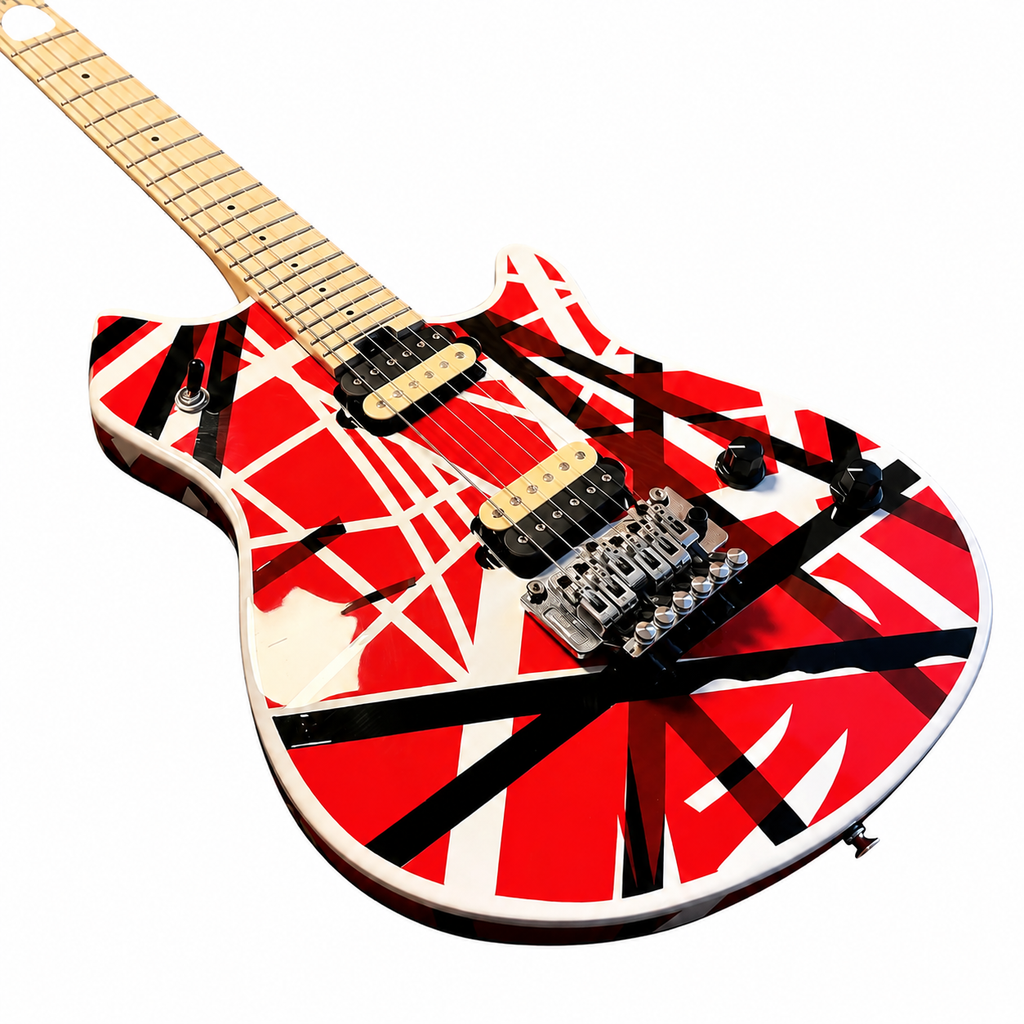 Striped 6-String Electric Guitar in Red, Black & White