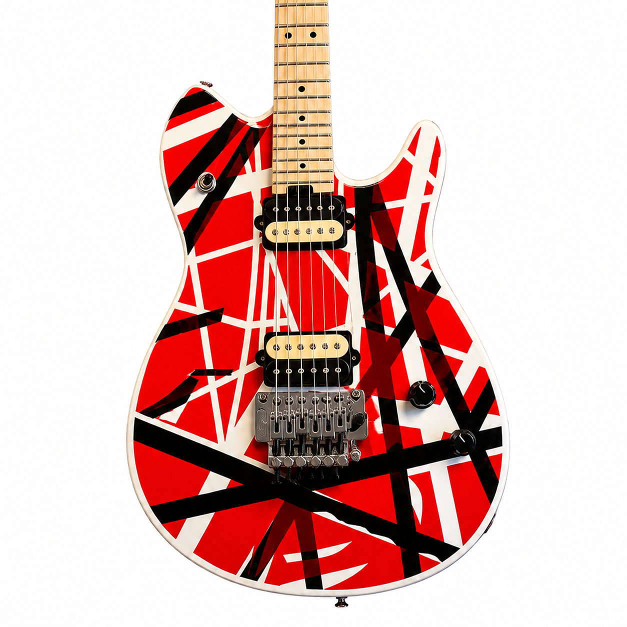 Striped 6-String Electric Guitar in Red, Black & White