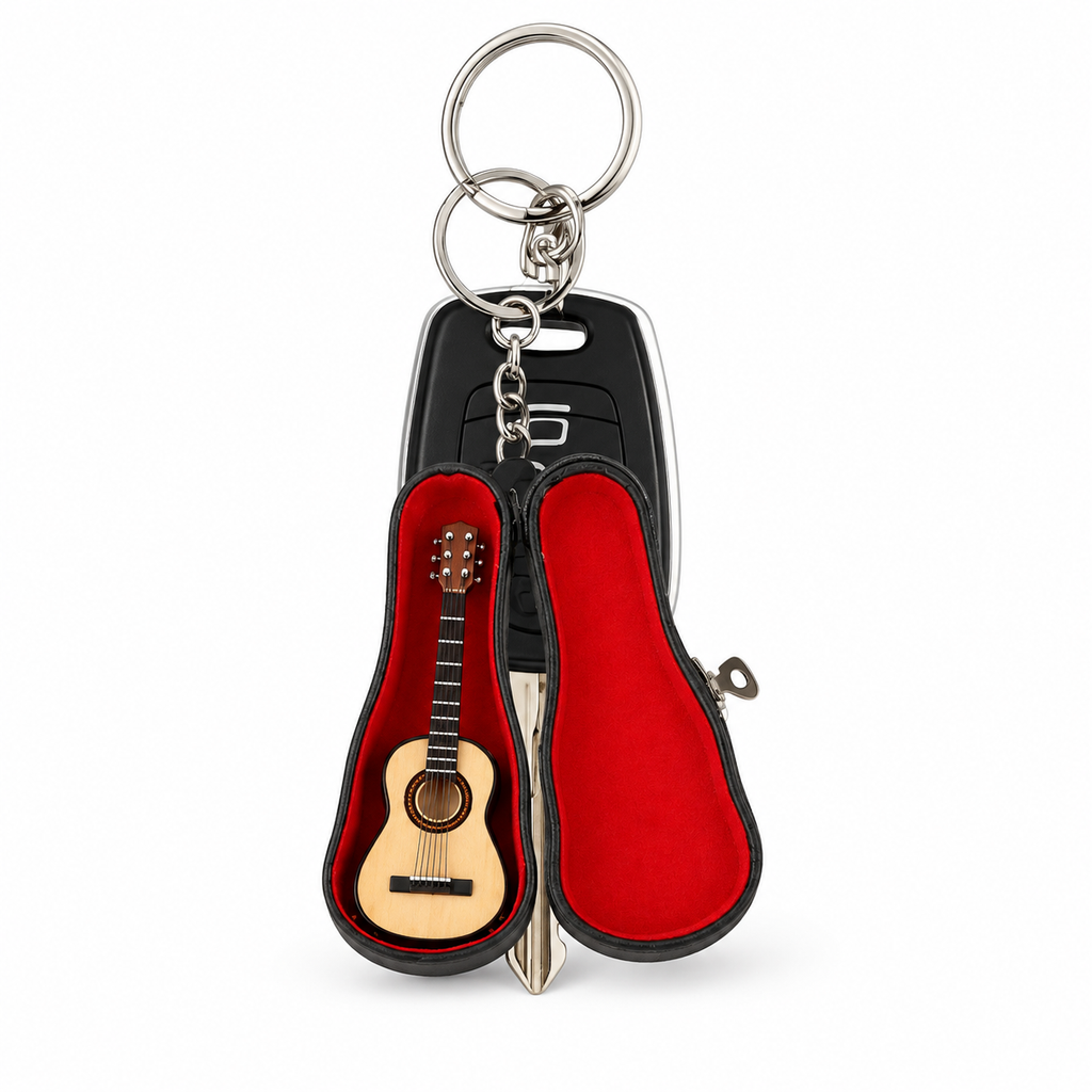 Acoustic Guitar Keychain with Case, 2D Acrylic Music Ornament for Car, Bag & Gifts