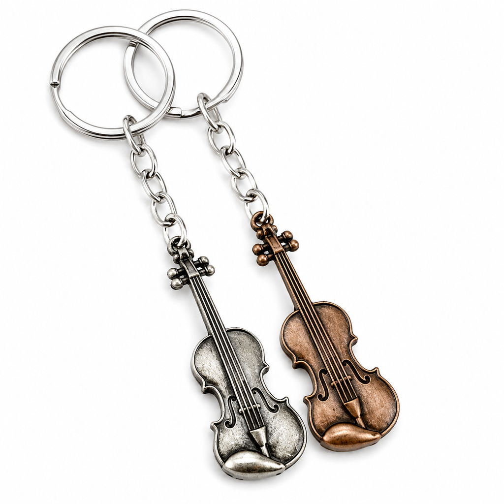 Vintage Guitar & Violin Charm Keychain – Unique Pendant for Men & Women