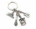 Classic Music Alloy Keychain – Guitar, Drum & Microphone Charm