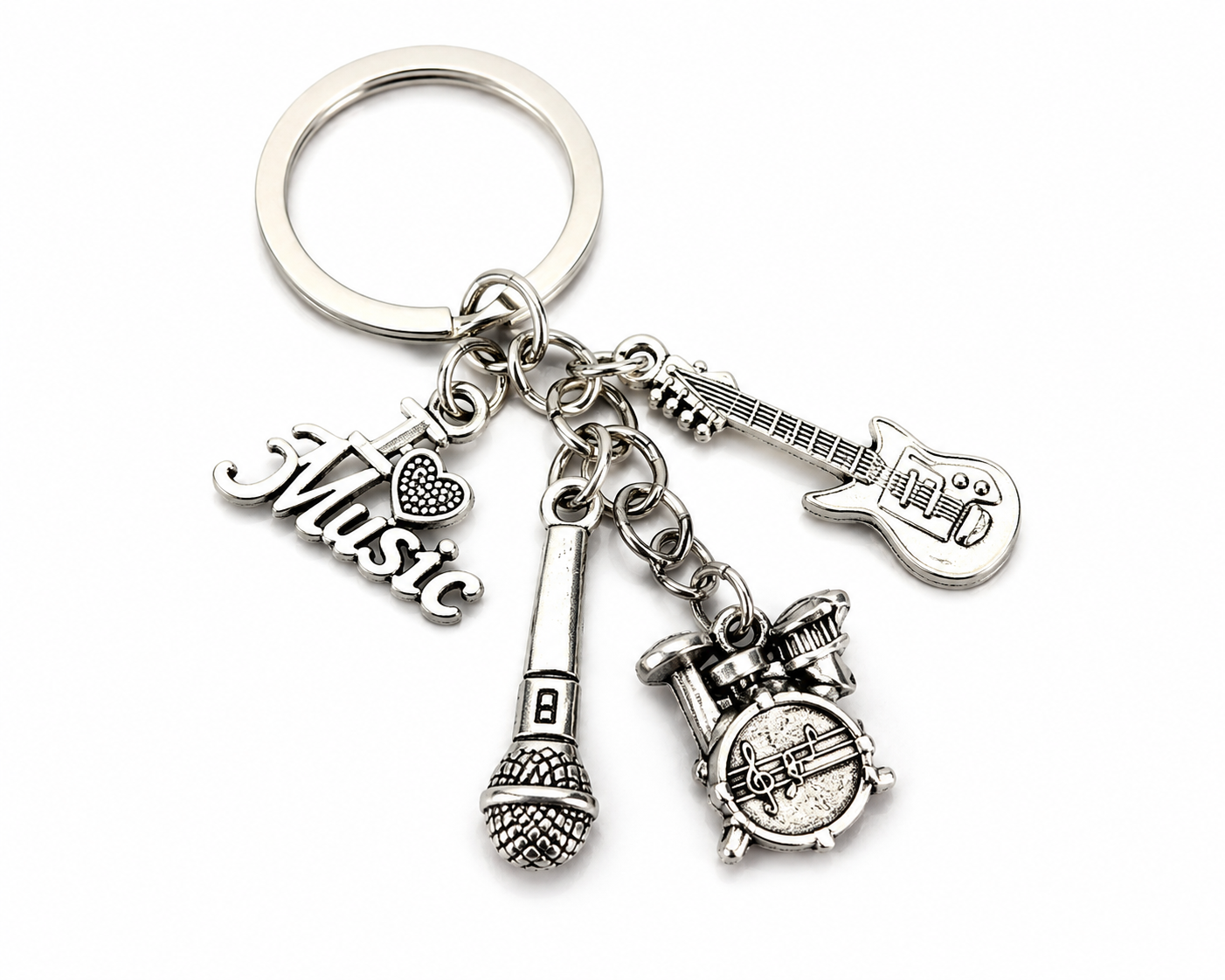 Classic Music Alloy Keychain – Guitar, Drum & Microphone Charm