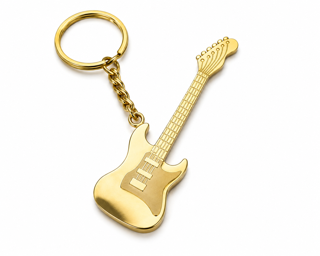 Gold Stainless Steel Y2K Guitar Keychain – Goth Rock Aesthetic Charm