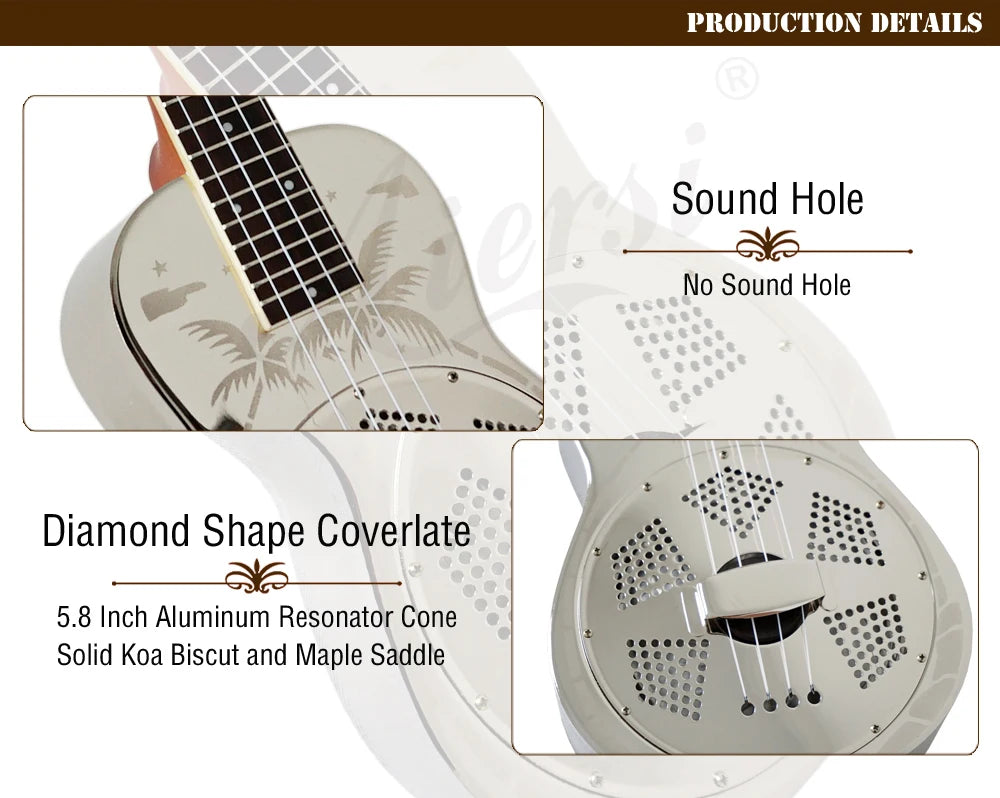 Aiersi 24-Inch Brass Resonator Concert Ukulele