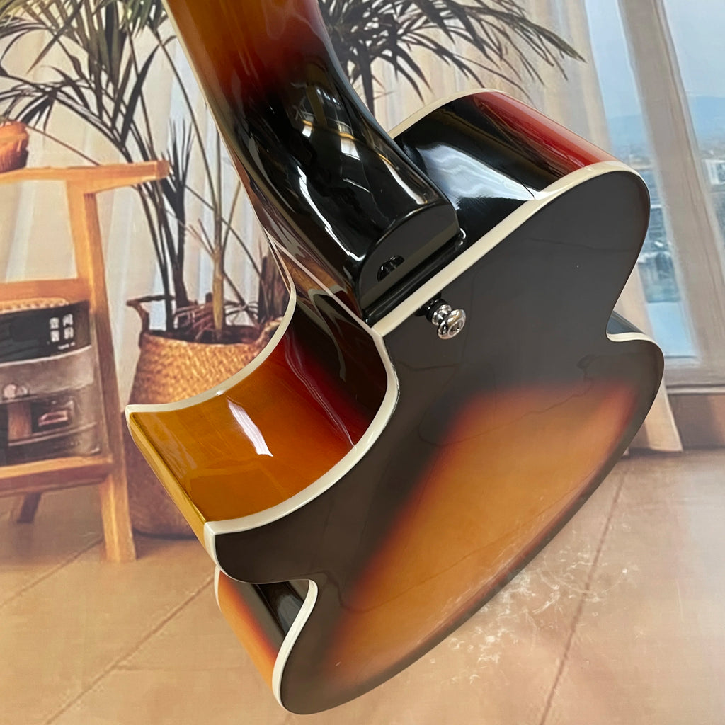 Sunburst L5 Electric Guitar Mahogany Body SEMI-HOLLOW Glossy Polished Finish Chrome Hardware Free Ship