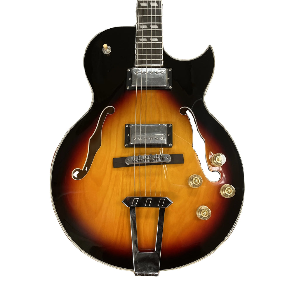 Sunburst L5 Electric Guitar Mahogany Body SEMI-HOLLOW Glossy Polished Finish Chrome Hardware Free Ship