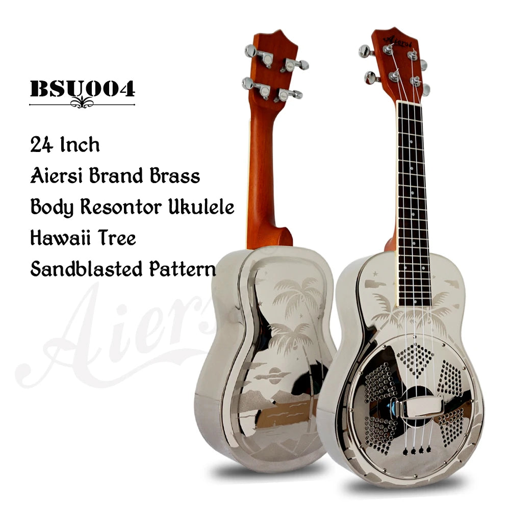 Aiersi 24-Inch Brass Resonator Concert Ukulele