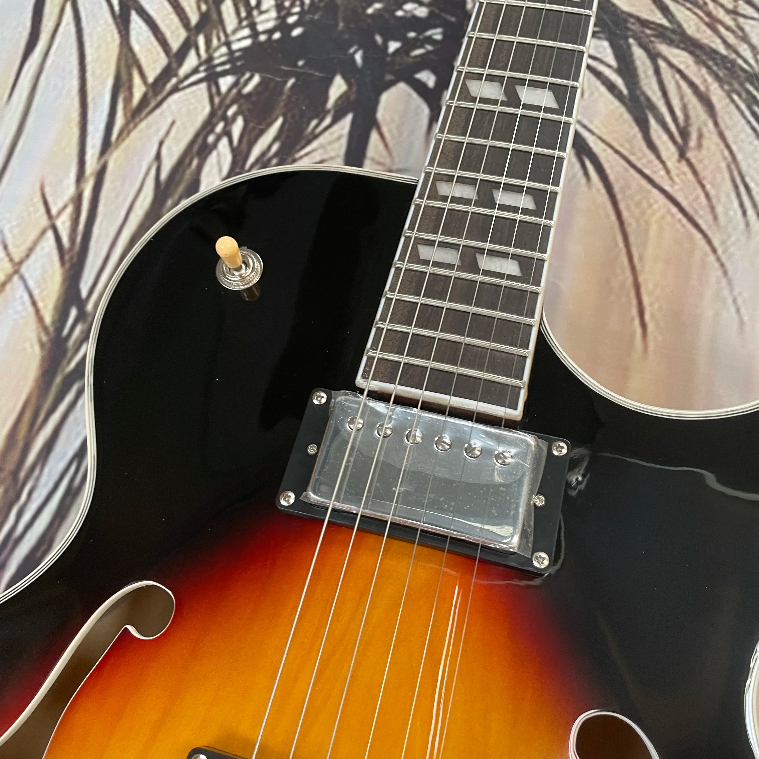 Sunburst L5 Electric Guitar Mahogany Body SEMI-HOLLOW Glossy Polished Finish Chrome Hardware Free Ship