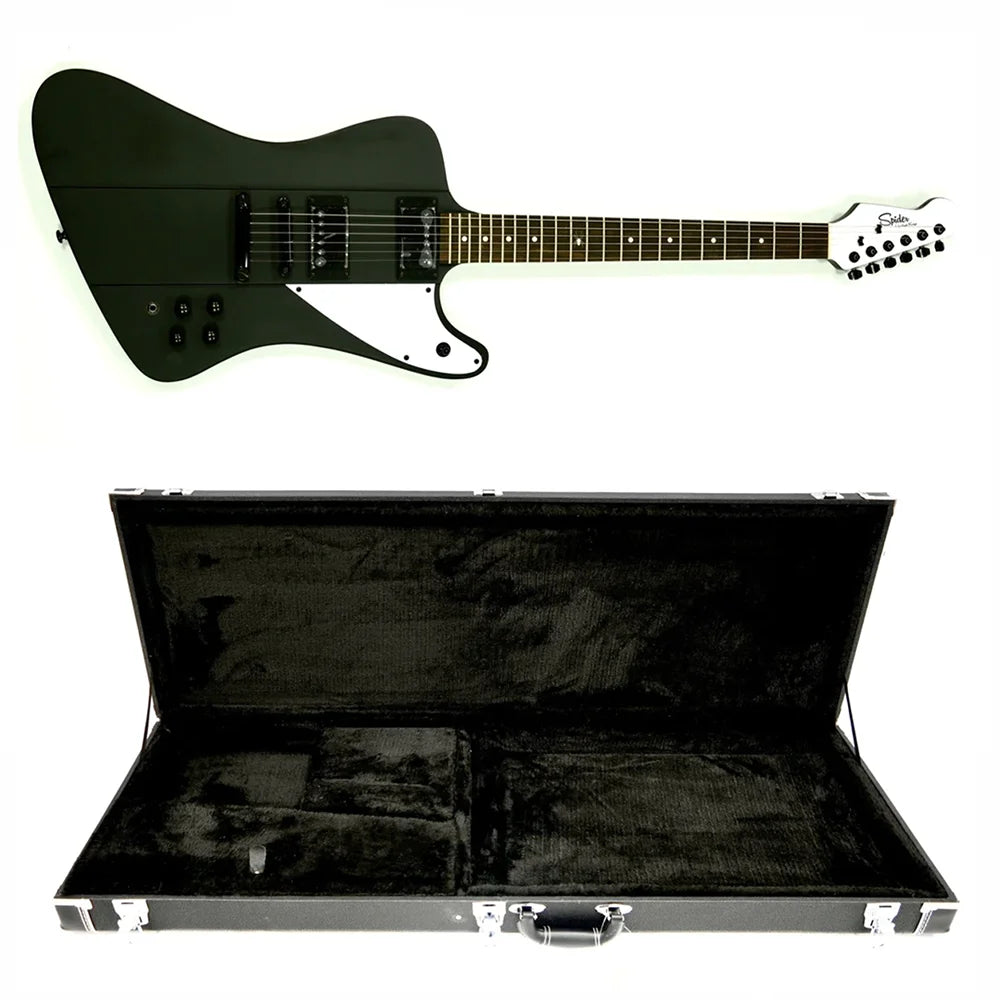 Hardluck Kings Firebird Spider Electric Guitar – Matte Black with Hard Case