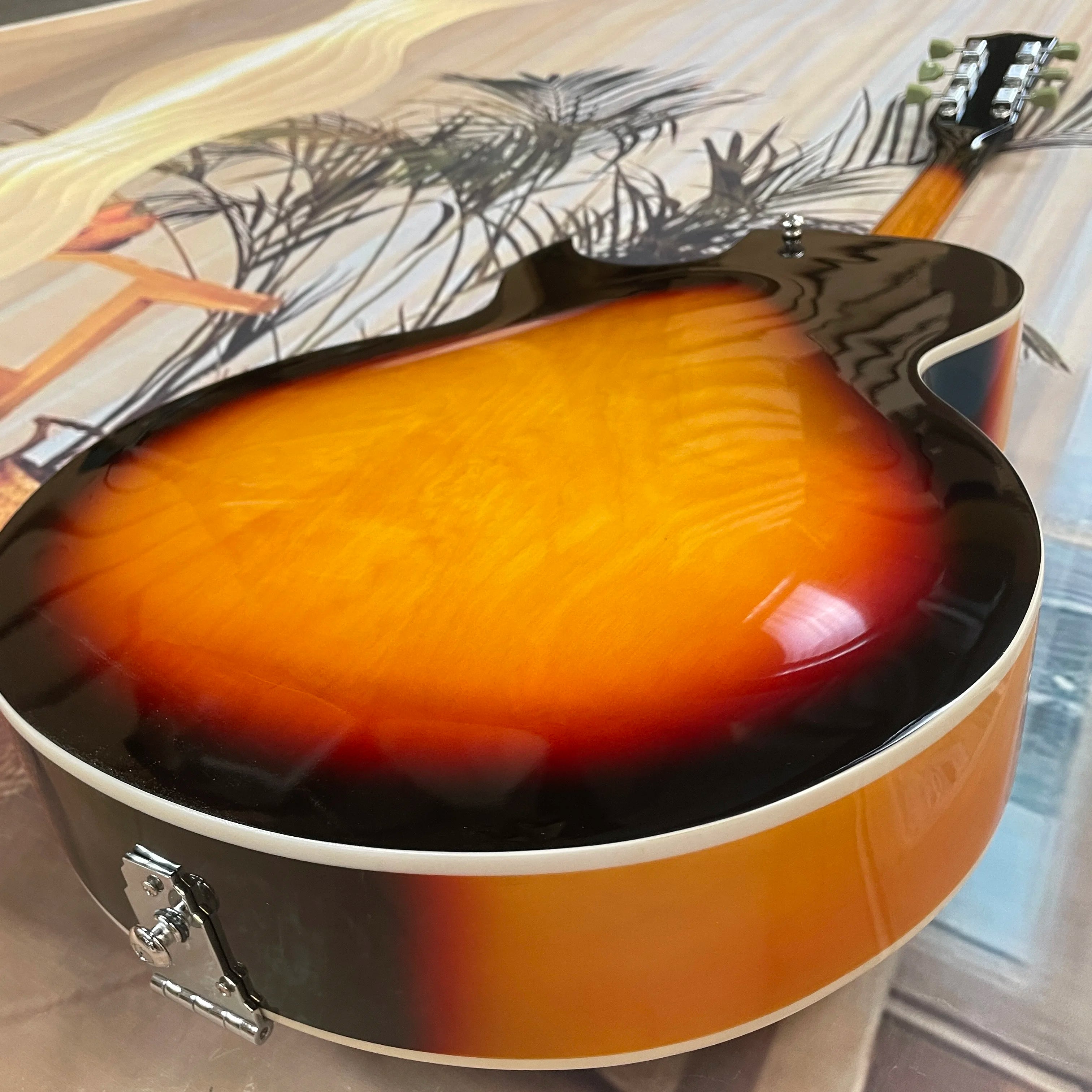 Sunburst L5 Electric Guitar Mahogany Body SEMI-HOLLOW Glossy Polished Finish Chrome Hardware Free Ship