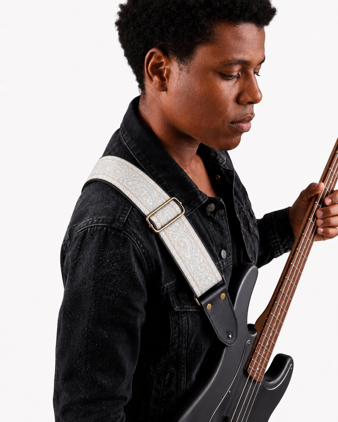 Elegant Paisley Guitar Strap with Black Leather Ends