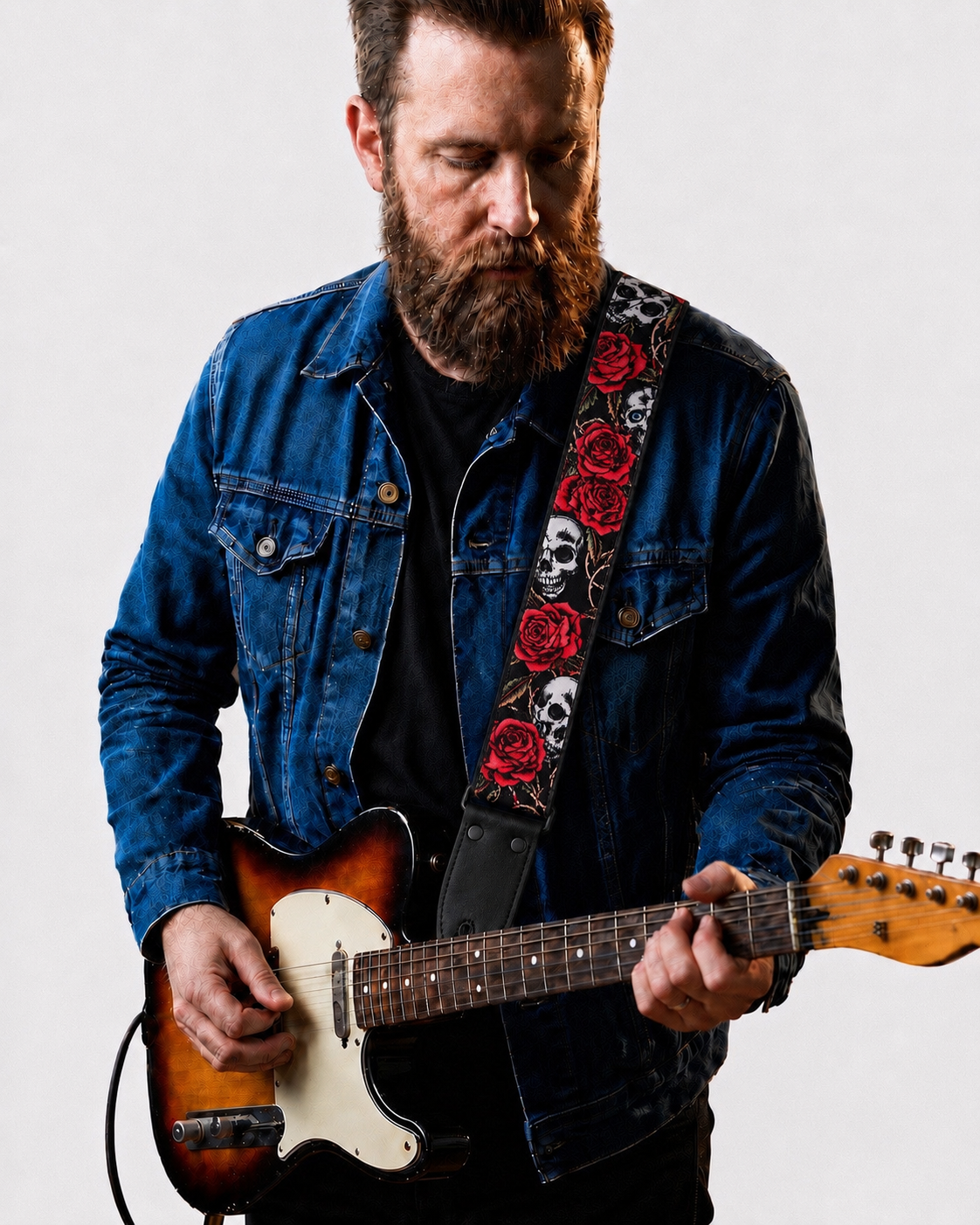 Rose Skull Guitar Strap