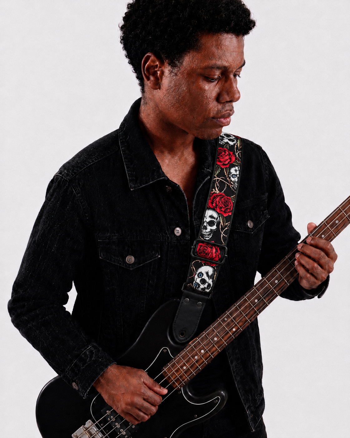 Rose Skull Guitar Strap
