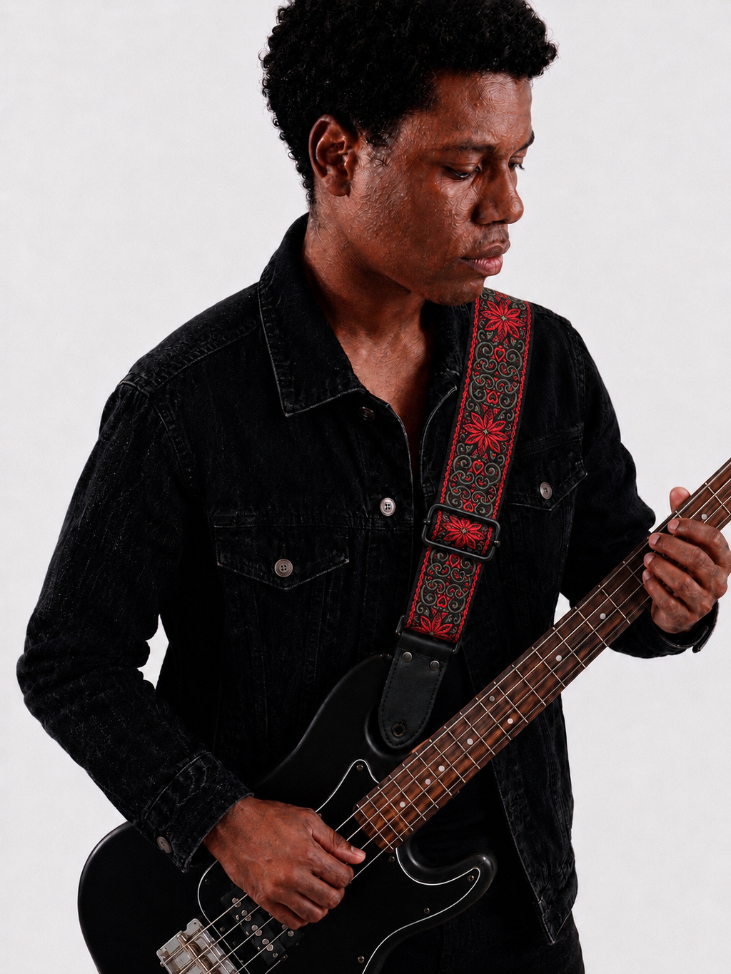 Red Floral Guitar Strap