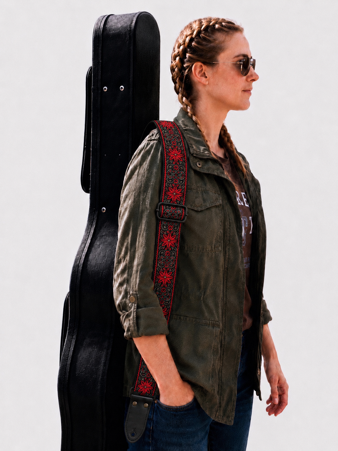 Red Floral Guitar Strap