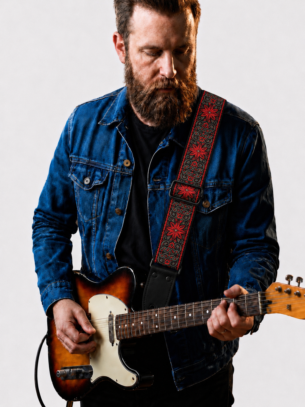 Red Floral Guitar Strap