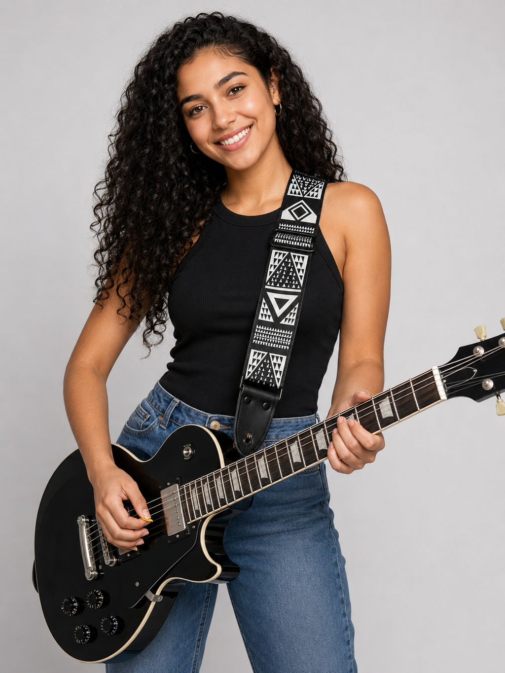 Black and White Geometric Guitar Strap