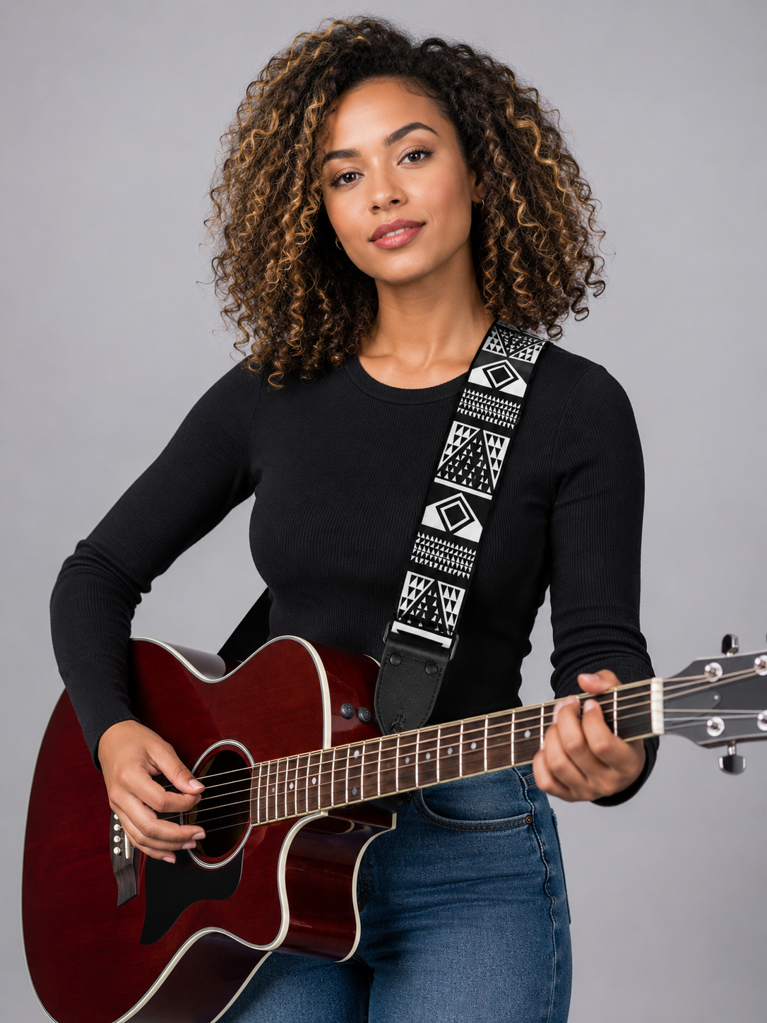 Black and White Geometric Guitar Strap