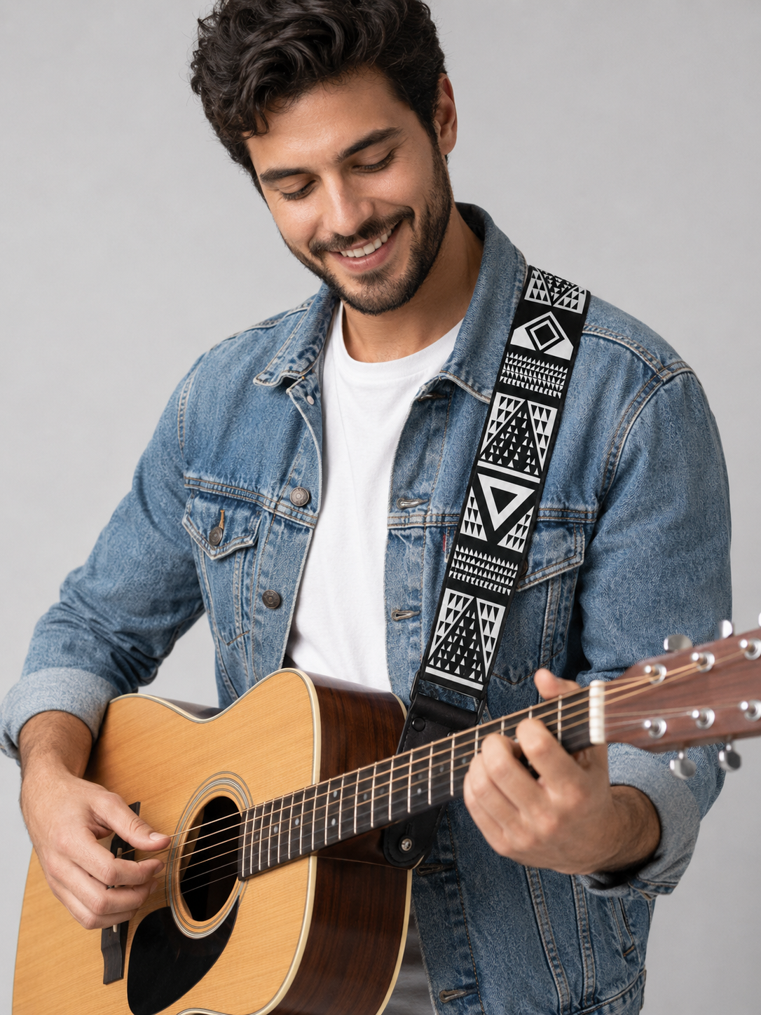 Black and White Geometric Guitar Strap