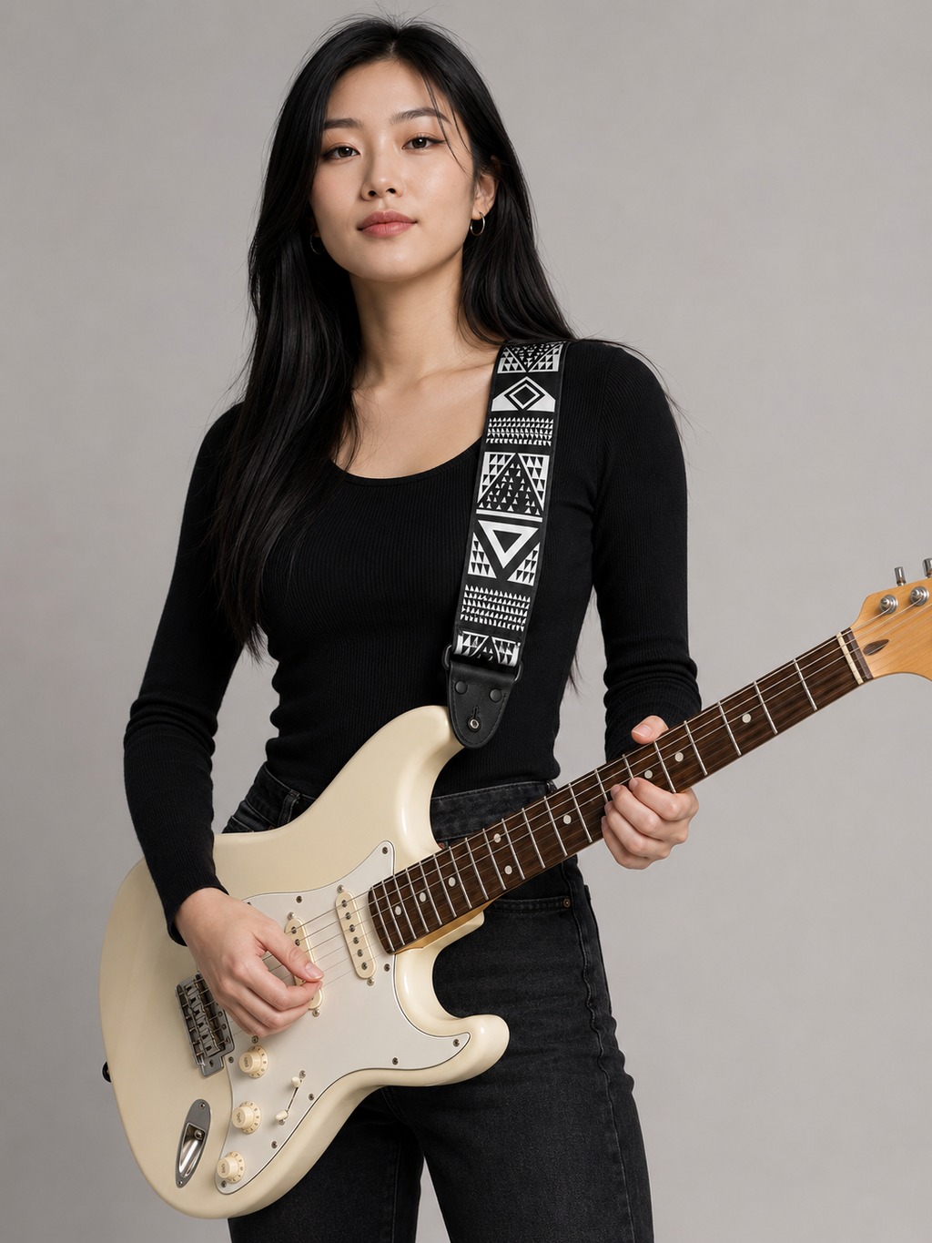 Black and White Geometric Guitar Strap