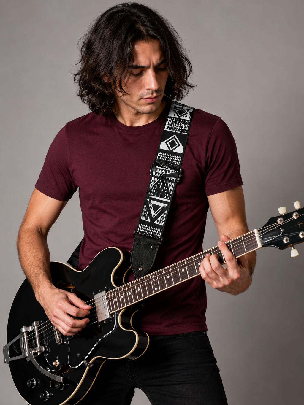Black and White Geometric Guitar Strap
