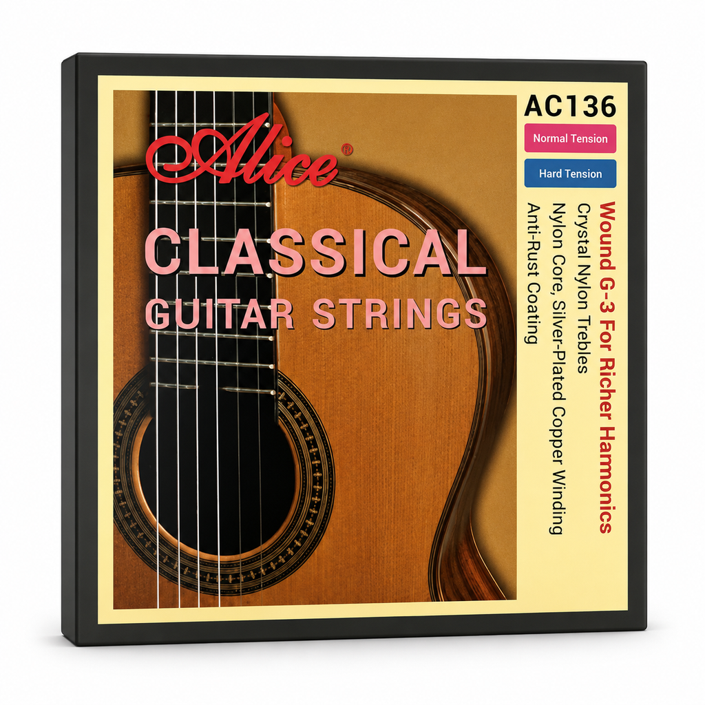 Alice AC136 Classical Guitar Strings Nylon Set with Wound G-3 for Richer Harmonics