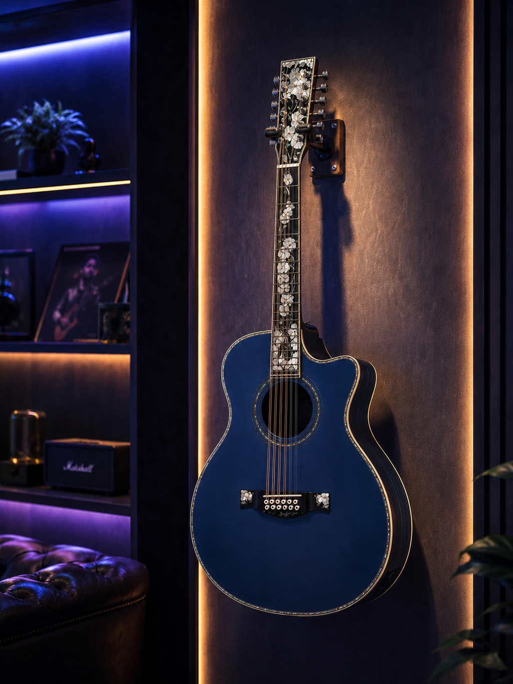 Custom Handcrafted OM 12-String Acoustic Guitar — Solid Spruce Top · Water Ripple Solid Back & Sides