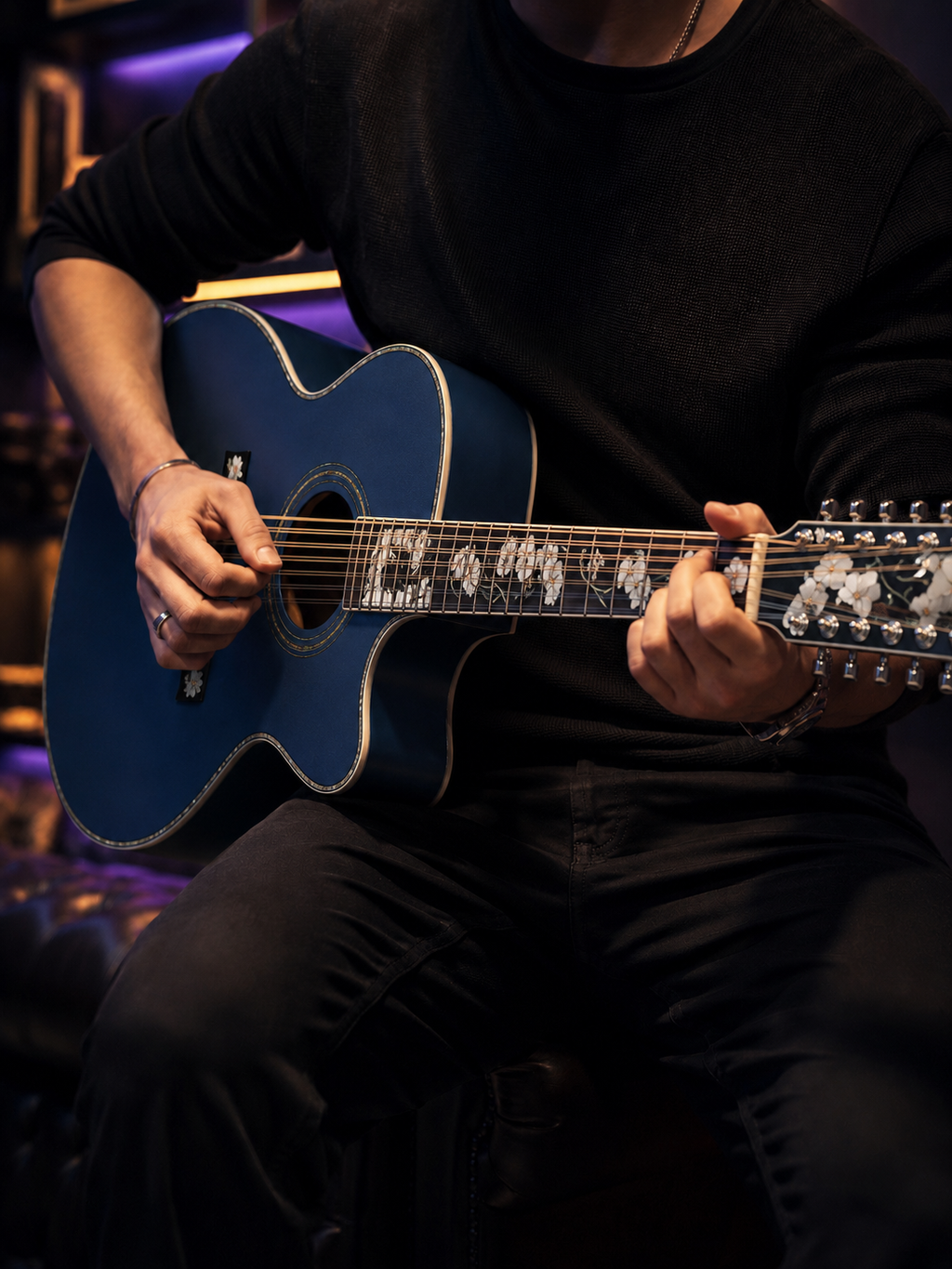Custom Handcrafted OM 12-String Acoustic Guitar — Solid Spruce Top · Water Ripple Solid Back & Sides