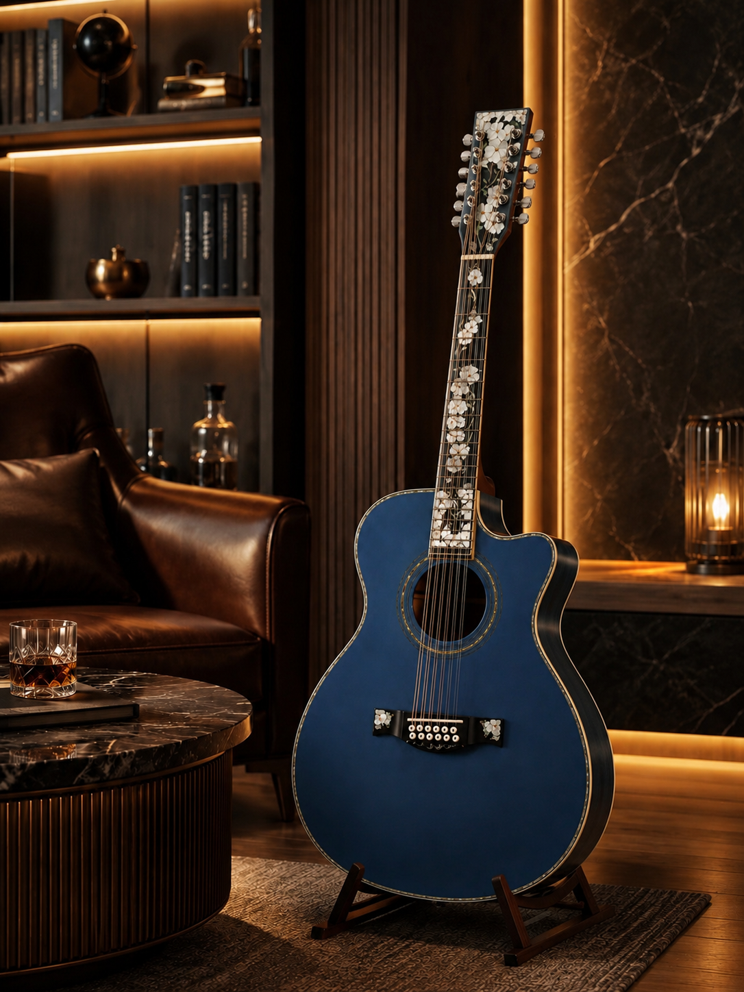 Custom Handcrafted OM 12-String Acoustic Guitar — Solid Spruce Top · Water Ripple Solid Back & Sides