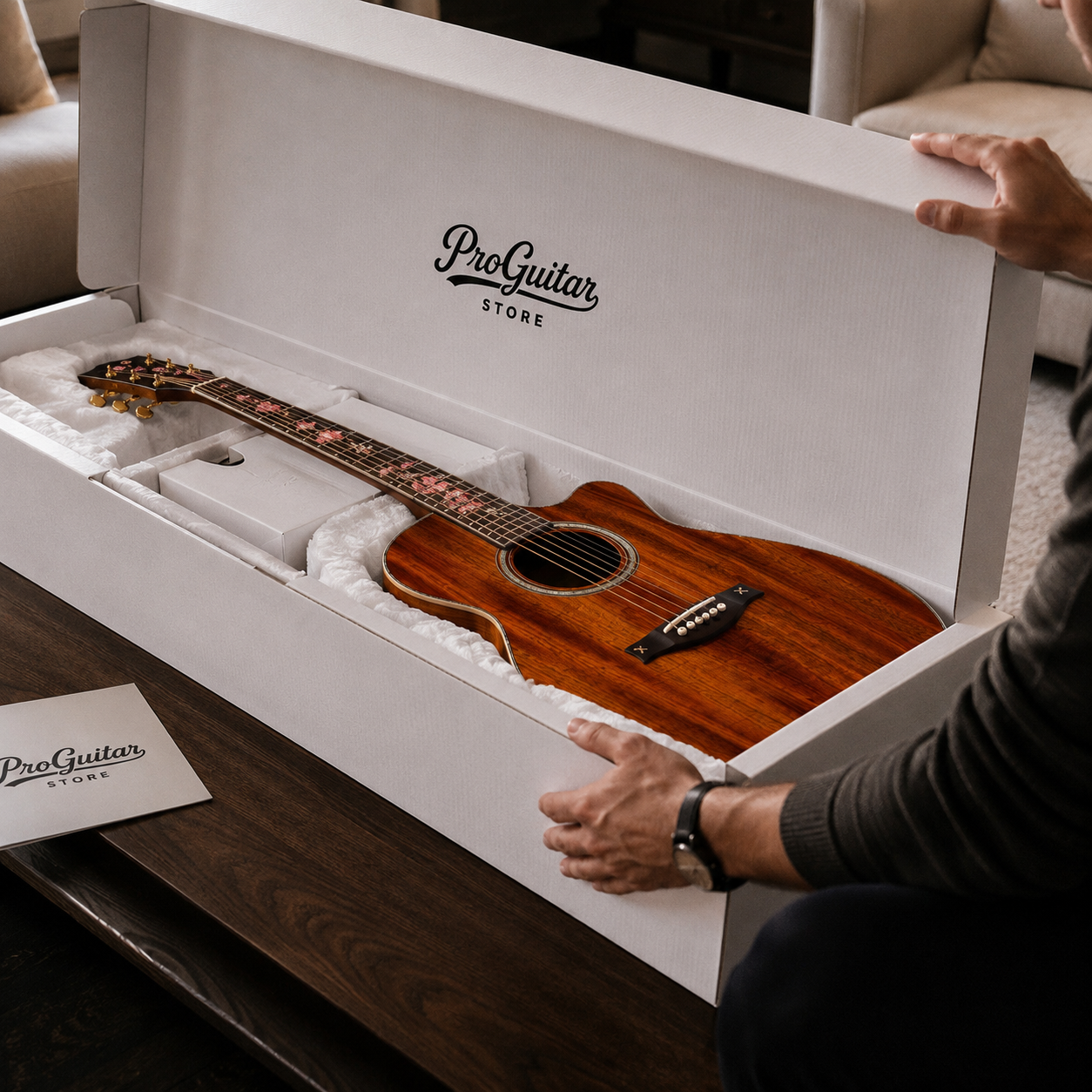 40-Inch Handmade All-Solid Mahogany Acoustic Guitar